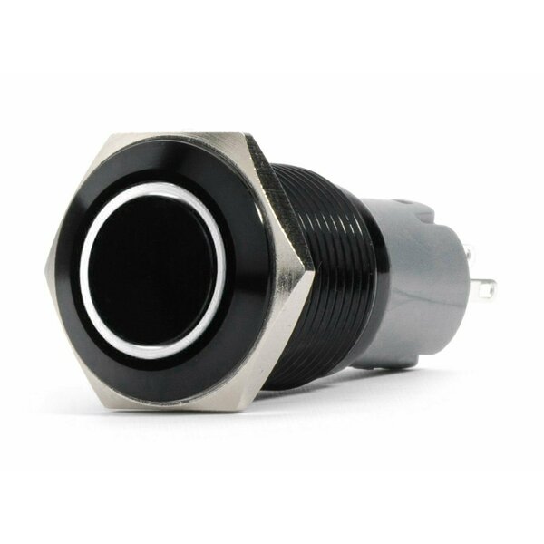 Racesport Lt SWITCH 19 Millimeter Momentary On/ Off Switch; 6 Amp; Flush Mount; Black; White LED Ring; 12 Volt DC RS-B19MM-LEDW